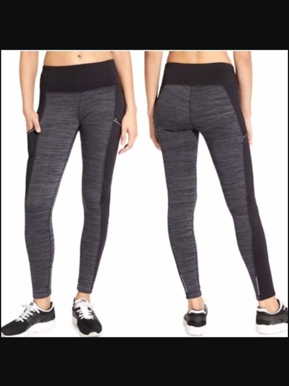 Athleta Polartec Powerlift Fleece Lined Leggings Zipper Heather Gray High Waist